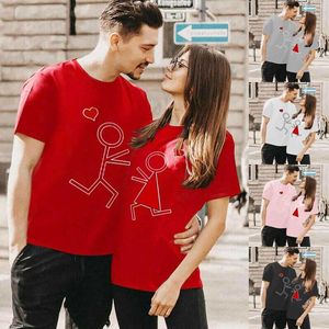 Men's T Shirts Matching For Couples Stick Man Printed Short Sleeved Blouse Womens Running Clothes Polyester Long Sleeve