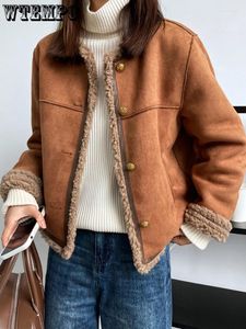 Jaquetas femininas WTEMPO Mulheres Casual Moda Cordeiro Faux Fur Overcoat Fofo Aconchegante Solto Outerwear Feminino Inverno Engrossar Quente Teddy Jacket Y2K