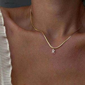 Inlaid Zircon Letter Initial Pendant Necklace for Women Gold Chain Cute Charms Collier Alphabet Necklaces Jewelry Friends Gift SOOL