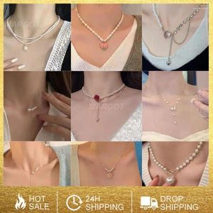 Chains Neck Chain Comfortable To Wear Cute Crystal Necklaces Love Pendant Easy Concave Shape Female Alloy Jewelry And Accessories