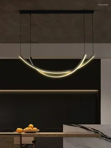 Chandeliers Dining Table Room Bar Chandelier Nordic Restaurant Gloss Minimalist Long Lines Light Luxury Modern Hang Lamps Led