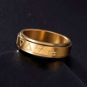 Кольца с 4 алхимическими символами, земля, воздух, вода, огонь, 14-каратное желтое золото, вращающееся вращающееся кольцо, ювелирное изделие, подарок для мужчин и женщин