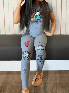 Women's Two Piece Pants LW Cartoon Letter Heart PrintTwo Pieces Cress Neck Pullover Tee Elastic Waist Trousers Summer Spring Matching