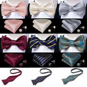 Men Katowisku Selk Silk Butterfly Modna przyjęcie weselne Red Różowy niebieski paski Paisley Bowknot Zestaw Hanky ​​Cufflink Dibange 240123