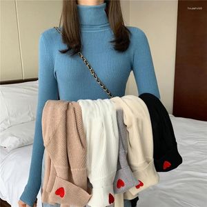 Women's Sweaters 2024 Winter Turtleneck Sweater Women Knitted Ribbed Pullover Hiver Truien Dames Slim Jumper Soft Warm Pull Femme Tmbroidery