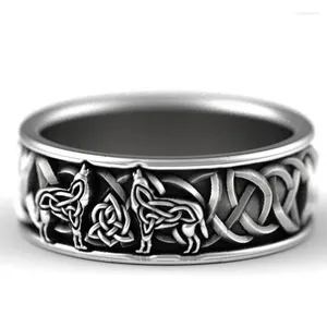 Klaster Pierścienie Vintage Srebrny kolor północnoeuropejski mitologia Wolf Finriel Obrona Totem Amulet Hip-Hop Ring Man Biżuteria