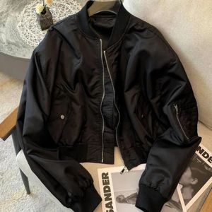 Deeptown Vintage Croped Womens Bomber Jacket Overized Korean Streetwear Zipper Fashion Track Short Jackets Black Coats Casual 240127