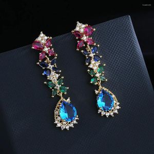 Dangle Earrings Retro Color Zircon 925 Silver Trendy Design Senseハイエンドの気質宮殿女性パーティージュエリーギフト