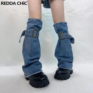 Meias femininas reddachic vintage y2k queimado pernas aquecedores para cintos de bandagem coxa-alta longo topper leggings meninas denim botas cobre