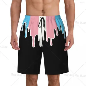 Shorts masculinos trans orgulho bandeira gotejamento boardshorts homens secagem rápida transgênero lgbt troncos de natação personalizado impresso fatos de banho
