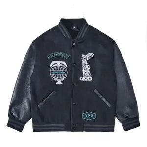 2023SS Black Baseball Jackets Men Designer Kurtka Tiffany skórzana rękaw New York Męskie płaszcze 925 328 894