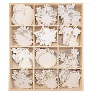 Christmas Decorations 10pcs/lot Blank Wooden Slice Snowflake Angel Elk Bells Shape Ornament For Tree DIY Hanging Decoration