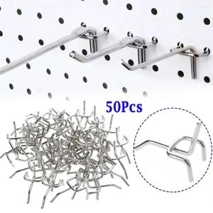 Hooks 50Pcs Carbon Steel Pegboard 3.3mm Wire-wrap Board Silver Hole Plate Garage Work Shop Storage Display Hanging Tool