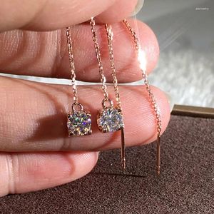 Dangle Earrings Creative Long Chain Earring Classic Four Claw Round Stone Drop For Women Rose Gold Color Crystal Wedding Jewelry