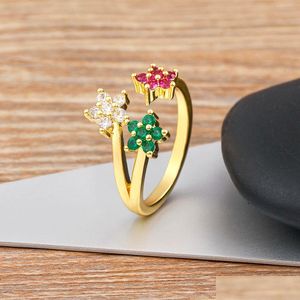 Anelli a fascia carino femminile cristallo aperto anello regolabile fascino 14K oro giallo donne delicato sposa fiore zircone gioielli di fidanzamento festa Gi Otbkr