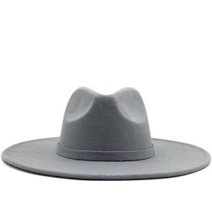 Breite Krempe Hüte Fedora Hut für Frauen Einfarbig Wollfilz Männer Herbst Winter Panama Gamble Grau Jazz Cap316w