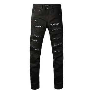 Mens Designer Purple Jeans Biker Slim Fit Motorcykelcyklister denim för män sköljning gör gamla hiphop kvinnor street mode mans svarta byxor lila jeans