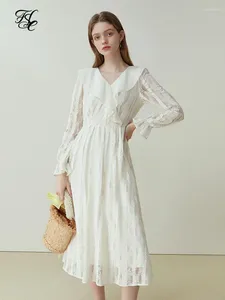 Günlük elbiseler fsle dantel yaka tasarım bahar elbisesi kadınlar nazik stil patchwork a-line etekler bej tam uzunlukta yüksek bel
