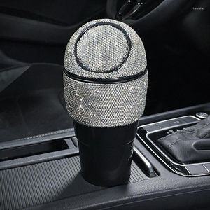 Interior Accessories Bling Rhinestone Car Trash Garbage Can Diamond Crystal Auto Dust Case Holder Mini Bin Press Type Storage Box