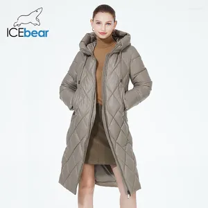 Casacos de Trench das Mulheres Icebear 2024 Inverno Senhoras Diamante Acolchoado Jaqueta Estilo Alongado Mulheres Acolchoadas Parka Engrossado Casaco de Algodão Quente