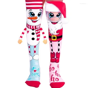 Christmas Decorations Funny Socks Knee High Santa And Snowman Novelty Women's Cozy Slipper For Girls Fluffy