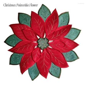 Table Mats Round Red Embroidery Place Mat Pad Cloth Cup Doily Coffee Tea Coaster Christmas Poinsettia Flower Placemat Kitchen