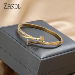 Bangle ZAKOL Fashion Nail Winding Zircon For Women Geometric Multi Layer Cross Bracelets Creative Party Jewelry