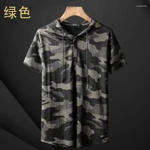 Męskie koszulki T-Shirt z kapturem z kapturem z krótkim rękawem moda Camo druk spersonalizowany sweter cienki sport