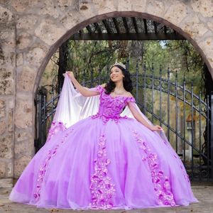 Fioletowa sukienka Quinceanera 2024 3D kwiaty kochanie księżniczka suknie balowe eleganckie sukienki na imprezę urodzinową 15 vestidos