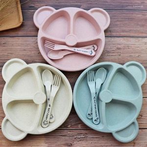 ディナーウェアセット60セット3pcs/set baby wheat tablewareプレートスプーンフォークかわいい漫画パンダ子供セットwb211