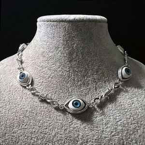 Halloween Blue Alien Eye Small Wire Thorn Iron Neutral Necklace Hip Hop Punk Gift