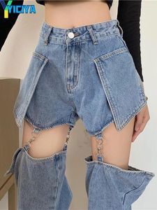 Damenjeans YICIYA WOMAN DENIM JEAN Abnehmbare Hosen Gerade Lose Slim Long 2024 Sommer Umstandshose Y2k Cargohose Met