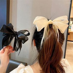 Hair Accessories Ribbon Bow Banana Claws Clip Vertical Card Hairpin Grips Spring Barrette Sweet Band Solid Bowknot Ponytail