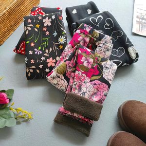 Trousers Kids Clothing Autumn Winter Plus Velvet Leggings Girls Flower Print Thick Warm Korean Baby Girl Slim Pant Children