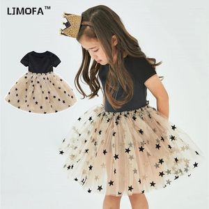 Mädchen Kleider LJMOFA Sommer Kleinkind Kleid Prinzessin Baumwolle Tüll Tutu Für 2-6Y Kinder Casual Geburtstag Party Stern Shaggy D236