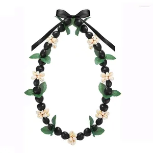 Ожерелья с подвесками Kukui Nut Lei, гавайское плетеное ожерелье с бантом из ленты, массивные акриловые бусины в виде ракушек, подарок на выпускной