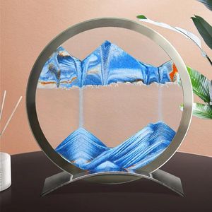 Decorative Figurines Moving Sand Art Picture Round Glass Quicksand 3D Sandscape In Motion Display Flowing Frame Painting Christmas Gifts