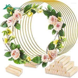 Party Decoration Gold Metal Floral Ring Hoop med träbas för bröllopsbordets mittpunkt Artificial Flower Garland Diy Wreath