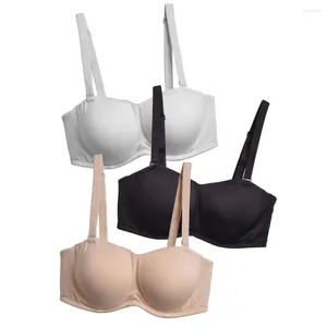 Bras YBCG 3 Cores Mulheres Sutiã Plus Size Moda Sólida Acolchoada Grande Copo Reunir Roupa Interior Conversível Strapless Brassiere