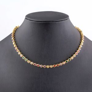 Ins Hot Sale Sexy Choker Iced Out Tennis Chain 14k Yellow Gold Necklace For Women Cubic Zircon Crystal Neck Accessories Jewelry