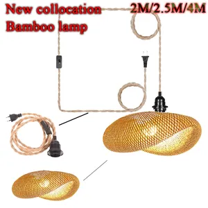 Pendant Lamps EU Plug In Hemp Rope Light Hanging Chandelier Hand Woven Bamboo Lampshade For Living Dinning Room Bedroom Kitchen