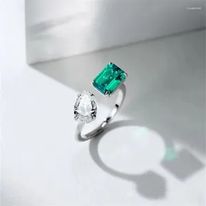 Anéis de casamento de luxo na moda verde/branco cz abertura para mulheres temperamento feminino acessórios de dedo festa de aniversário jóias