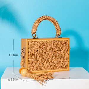 2023 New Grass Woven Bag Handheld Bamboo Woven Bag Tassel Woven Diagonal Straddle Bag Square Woven Handbag