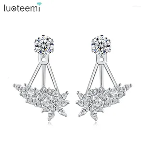 Studörhängen Luoteemi Angle Wings Front and Back Cz Cubic Zirconia Dubbel användning för flickor Christmal gåvor Tillbehör