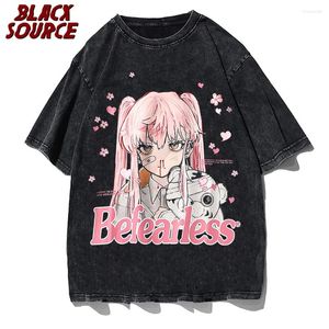 Homens camisetas Hip Hop Homens Streetwear Camisa Anime Girl Carta Imprimir T-shirt 2024 Outono Manga Longa Camiseta Harajuku Algodão Casual Tops Tees