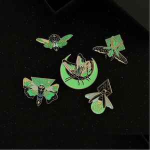 Pins, Brooches Pins Brooches Cartoon Enamel Luminous Brooch Ornaments Insect Moth Animal Firefly Butterfly For Women Kids Halloween G Dhxvm