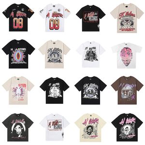 미국 패션 브랜드 Hellstar T 셔츠 추상 바디는 재미있는 프린트 빈티지 고품질 이중면 디자이너 캐주얼 짧은 슬리브 티셔츠를 위해