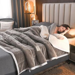 Blankets Imitation Lamb Cashmere Blanket Warm Winter Thick Double-sided Three-layer Quilted Bed Sheets Sofa Cover Office Leisure