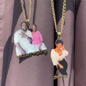 Colares Colar de foto personalizado Colar de fotos com jóias de acrílico Família personalizada/mulher/homem/crianças jóias de memória pendente para mulheres