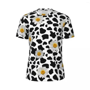 Homens camisetas Daisy Cow Print Running T-shirt Verão Floral Animal Cowprint Vintage Camisetas Harajuku Camiseta para Homens Padrão Tops Grande